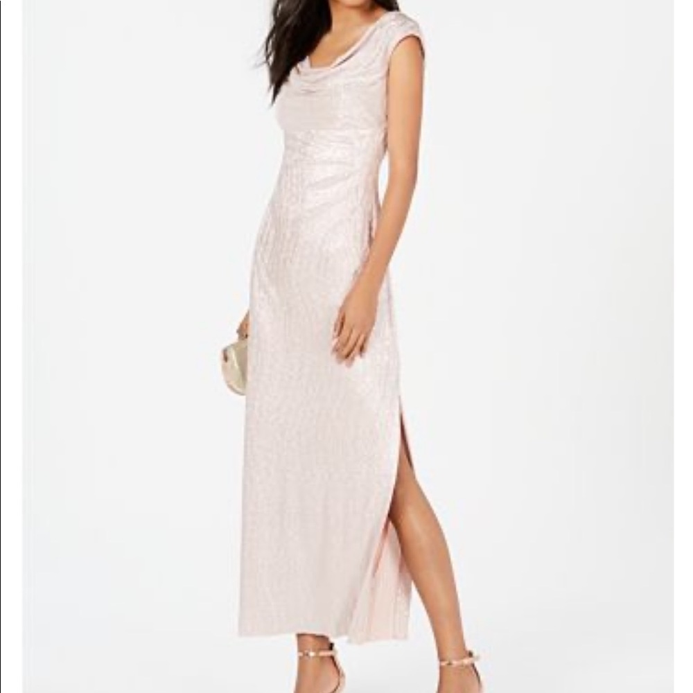 Petite Cowlneck Metallic Gown